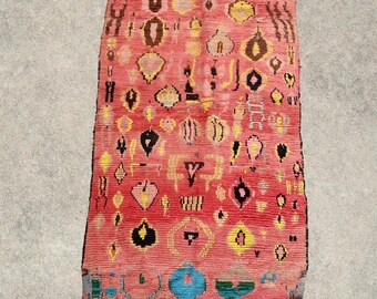 Vintage Pink Boujad Rug – Handwoven Wool Moroccan Tribal Carpet - TALIA 4x8'