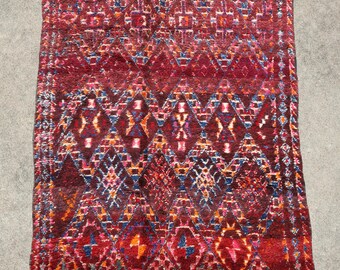 Handmade Vintage Azrou Moroccan Wool Rug – Deep Purple Red Blue Area Carpet - 6x10 Large - YARA