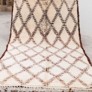 POMS - Vintage Marmoucha Moroccan Rug (warm creamy ivory, medium rich brown - 7x14 rug)