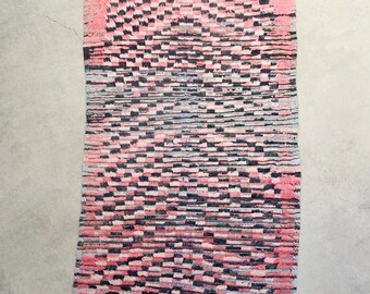 Vintage Boujad Moroccan Rug – Pink & Sky Blue Wool Runner (3x7) - SUMMER SKY