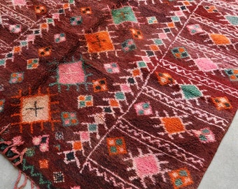 MERLOT - Vintage Khenifra Moroccan Rug (burgundy with pink, orange, green, yellow, ivory colors - 6x10 rug)