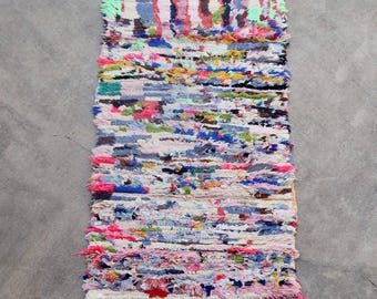 Vintage Moroccan Boujad Boucherouite Rug – Colorful Abstract Small Rag Rug (29 x 68") - ZAIRA