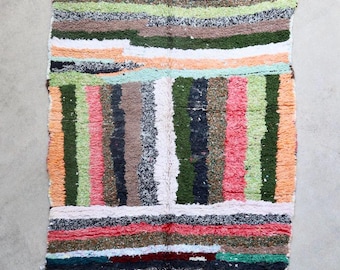 TECHNO - Vintage Boujad Moroccan Rug (Multi-color - pink, green, brown, white, red - 4x7 rug)