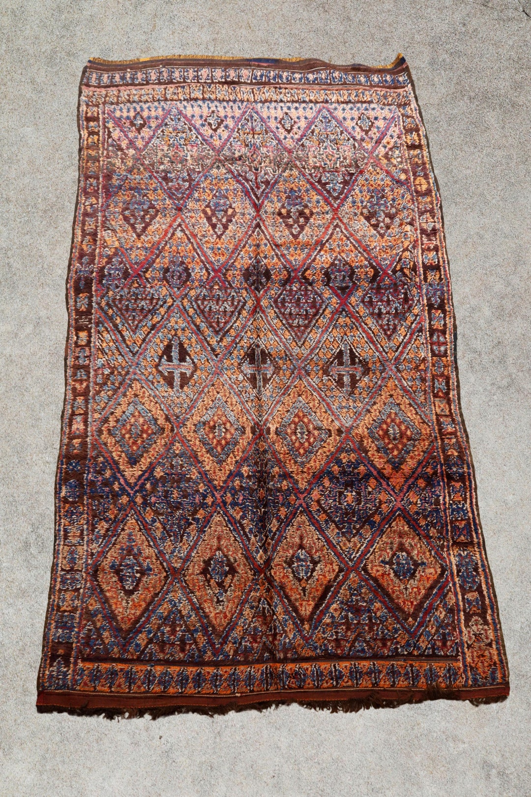 SAMARA - Vintage Beni M'guild Rug (brown, Orange, Royal Blue, Cranberry ...