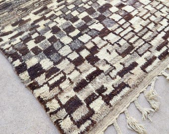 REFUGE - Vintage Ourika Rug (brown, natural wool, cream - 7x7.5 rug)
