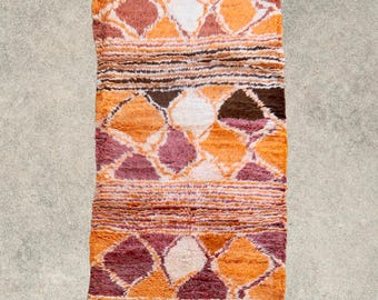 ANTELOPE CANYON - Vintage Guercif Moroccan Rug (Orange, mauve, purple, brown, cream - 3x5.5 rug)