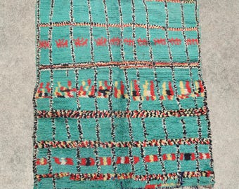 Vintage Rare Zemmour Moroccan Rug – Blue Green Tribal Wool Rug (3.5x5) - MARINE