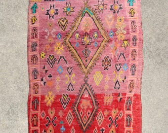SADIYA - Vintage Boujad Rug (pink with gold, blue, and black accents - 4x5 rug)