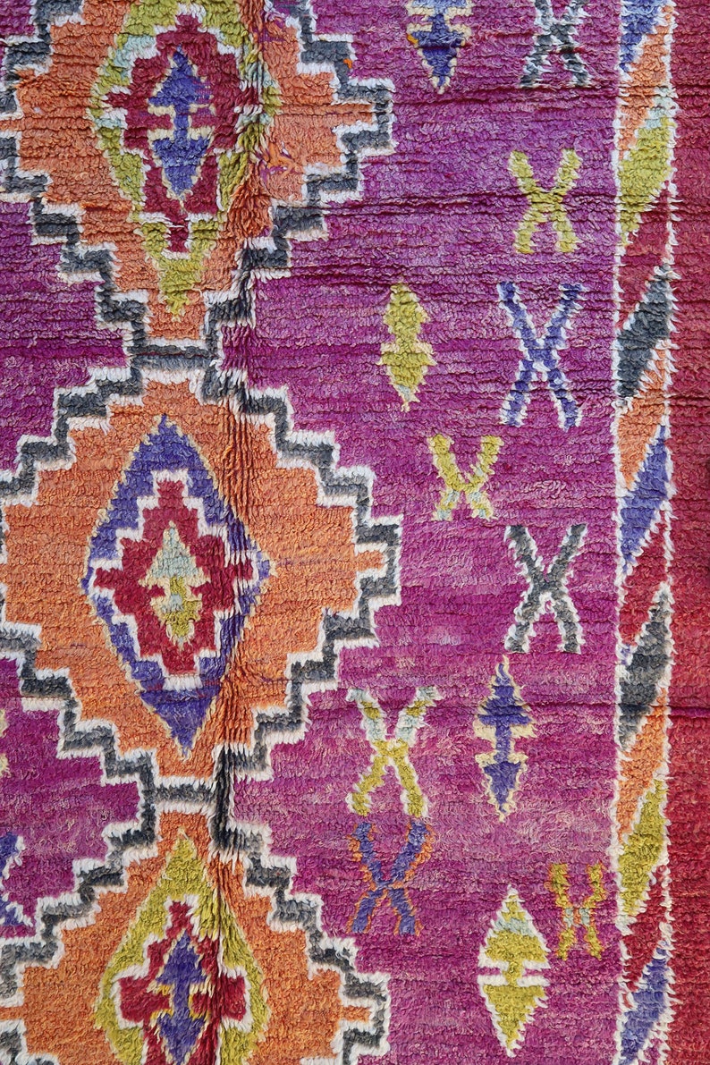 ORCHID LIME Vintage Ait Bou Ichaouen Rug purple, red, vibrant green, aqua, faded orange, cream, blue, grey 6x10 rug image 4