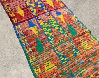 Vintage Moroccan Ait Bou Ichaoeun Wool Rug, Multi-Color - SPICE MARKET 3x9 Runner