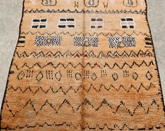 ORANGE CRUSH - Vintage Rehamna Moroccan Rug - (Orange cream and brown tones) 6.5x9 size rug