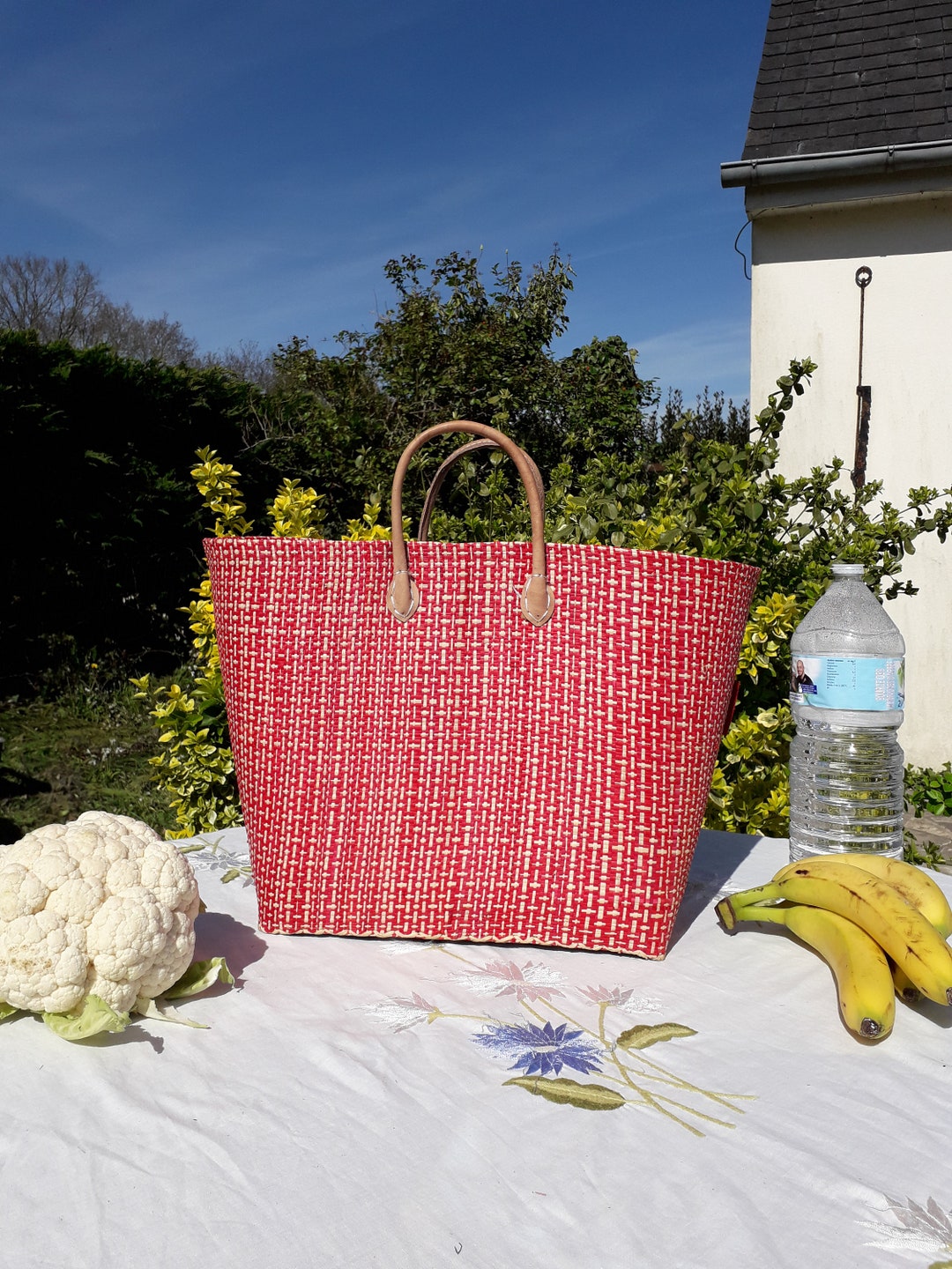 Cabas penjy doublé, sac de plage paille, paniers de course en rafia