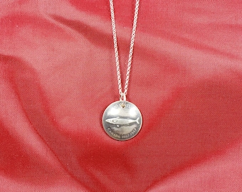 1967 Canadian centennial silver dime coin necklace. Italian silver chain.