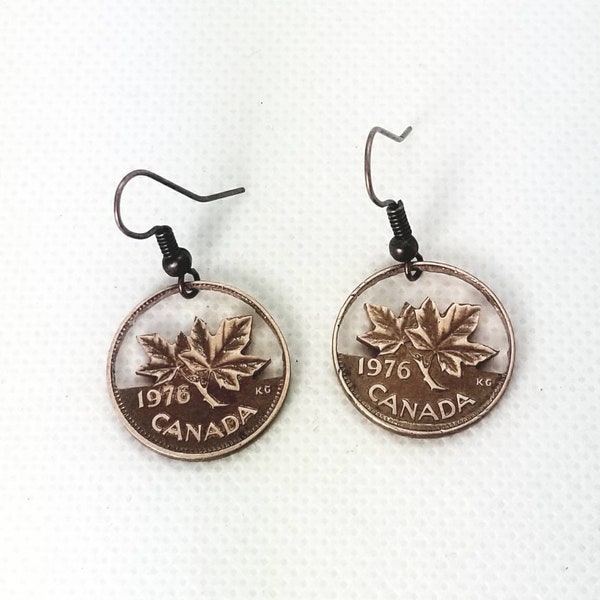 Cut coin earrings. Hand carved Canadian penny earrings. Available as a necklace too.