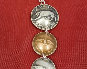 Canadian coin necklace. Pendant handmade from centennial coins 1967