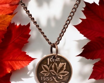 Boucles d'oreilles ou collier penny canadiens de l'année de naissance. Choisissez votre année.