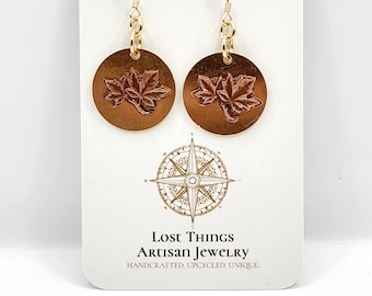 Carved maple leaf earrings with 14k gold ear wires