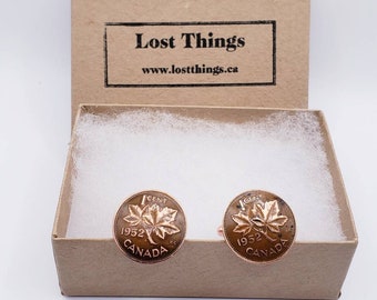Gemelli da un centesimo canadese. Ordine personalizzato, scegli l'anno.