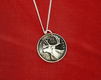 Coin necklace made from a Canadian silver quarter.