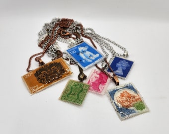 International Stamp Necklaces. One of a kind.
