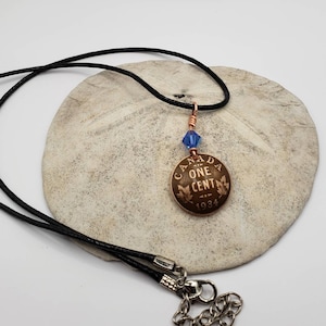 Penny and birthstone necklace. Handmade to order.