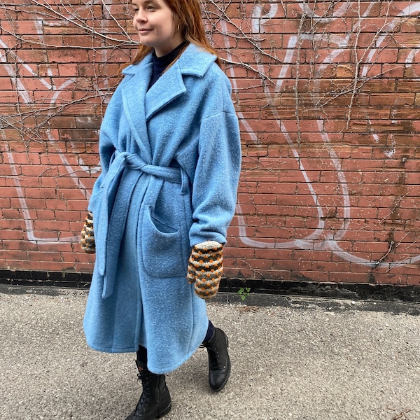 Handmade Upcycled Blue Wool Blanket Coat