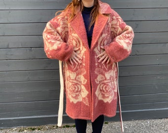 Handmade Upcycled Dusty Rose/Cream Wool Blanket Coat