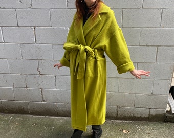 Handmade Upcycled Chartreuse Wool Blanket Coat