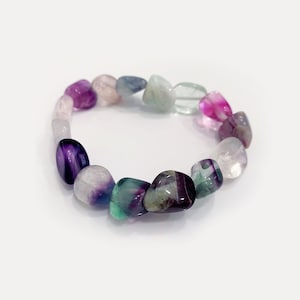 Fluorite Crystal Bracelet, Healing Bracelet, Rainbow Fluorite Jewelry, Fluorite Tumbled Stone Bracelet, Chakra Jewelry, Yoga Bracelet