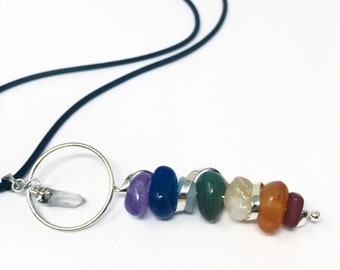 Chakra Necklace, Chakra Crystals Necklace, Chakra Stones Pendant, Seven Chakra Necklace, Wire Wrapped Necklace