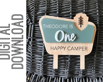 DIGITAL Happy Camper Cake Topper | Camping cake topper | Birthday cake topper | Sun cake topper | SVG FILE
