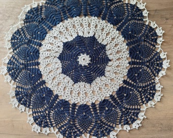 Blue doilies, vintage round blue table runner, handmade doilies, round navy doilies