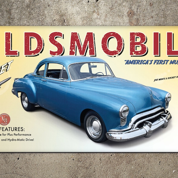 Oldsmobile 88 Vintage Rocket Ahead Steel Sign 24