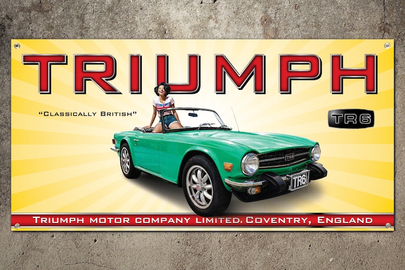 Triumph TR6 Java Green Garage Banner 2ft x 4ft image 1