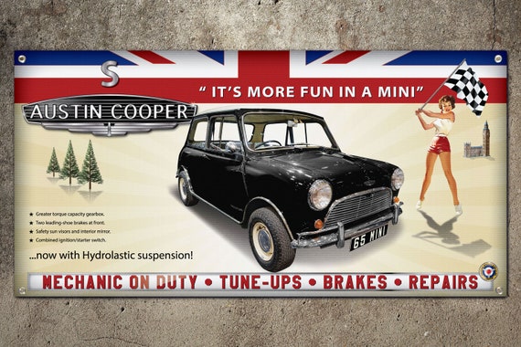 1965 Austin Cooper Mini Cooper Retro Garage Banner 2ft X 4ft