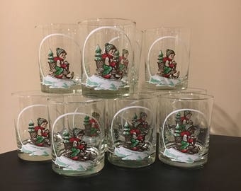 Vintage Ride into Christmas cups, set of 11 boy on sled