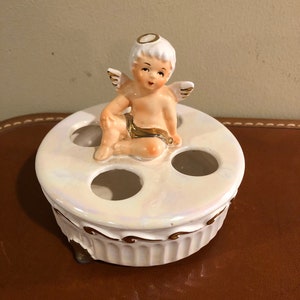 Vintage Lefton cherub lipstick holder