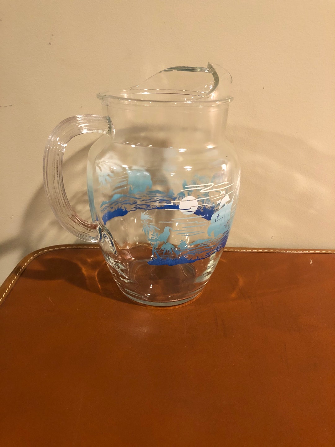 Vintage Glass Juice Pitcher Nautical Theme Etsy