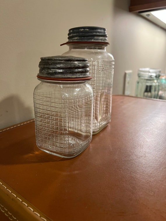 Vintage Set of 2 Hazel Atlas Checkered Mason Jar - Etsy