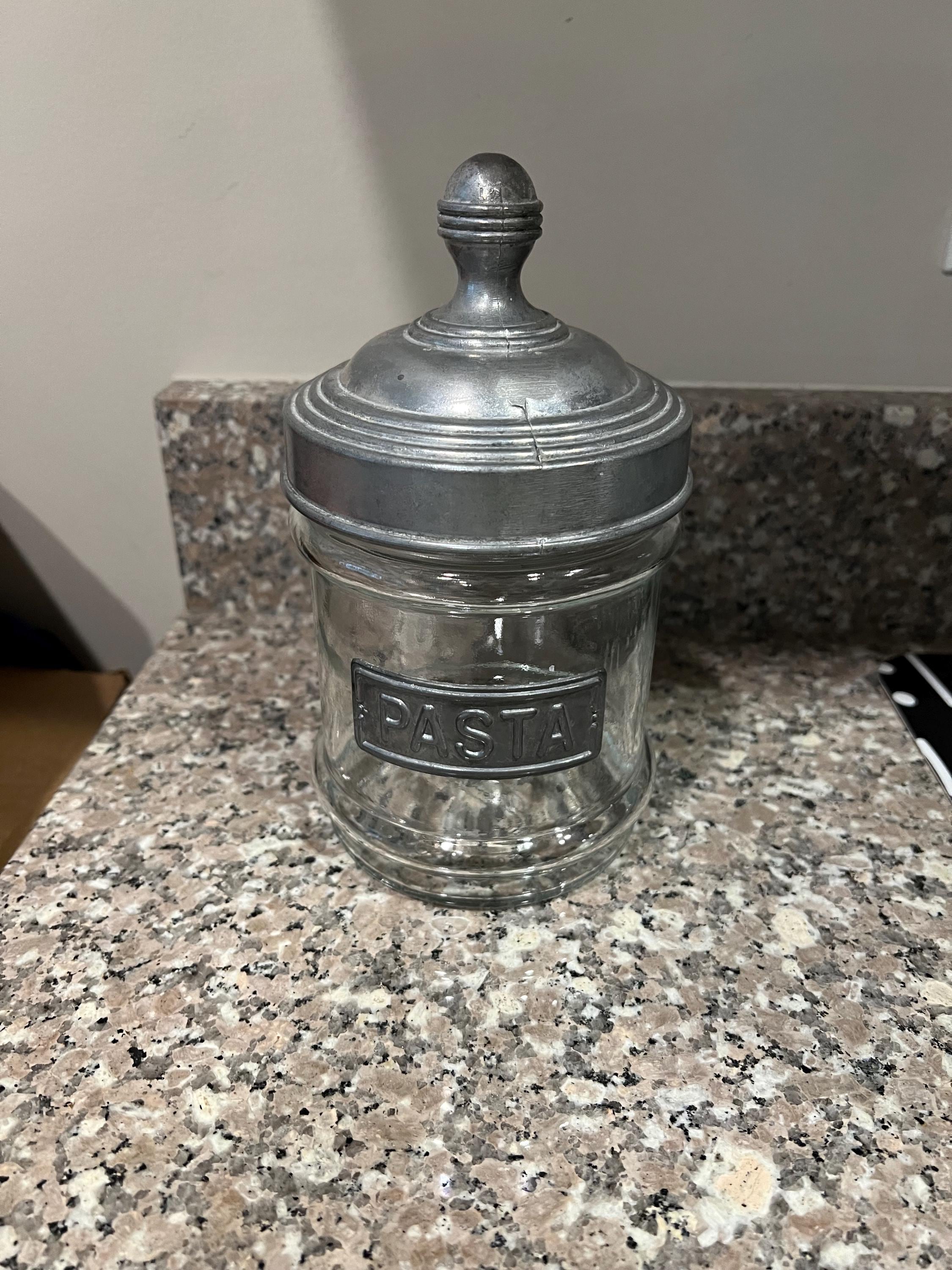 金属製の蓋が付いたヴィンテージのダルトンガラス製パスタキャニスター