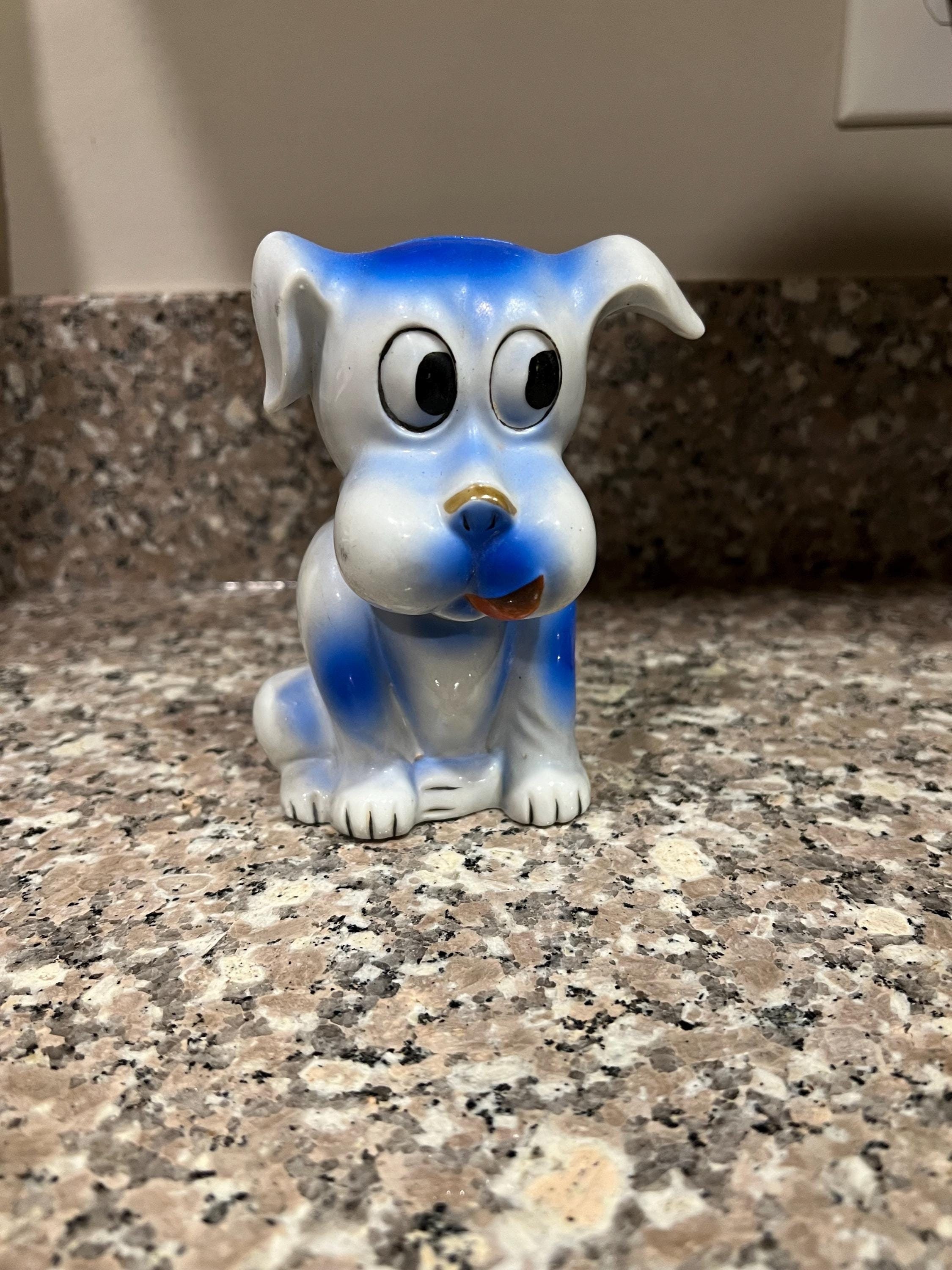 Vintage Blue Ceramic Dog Bank - Etsy