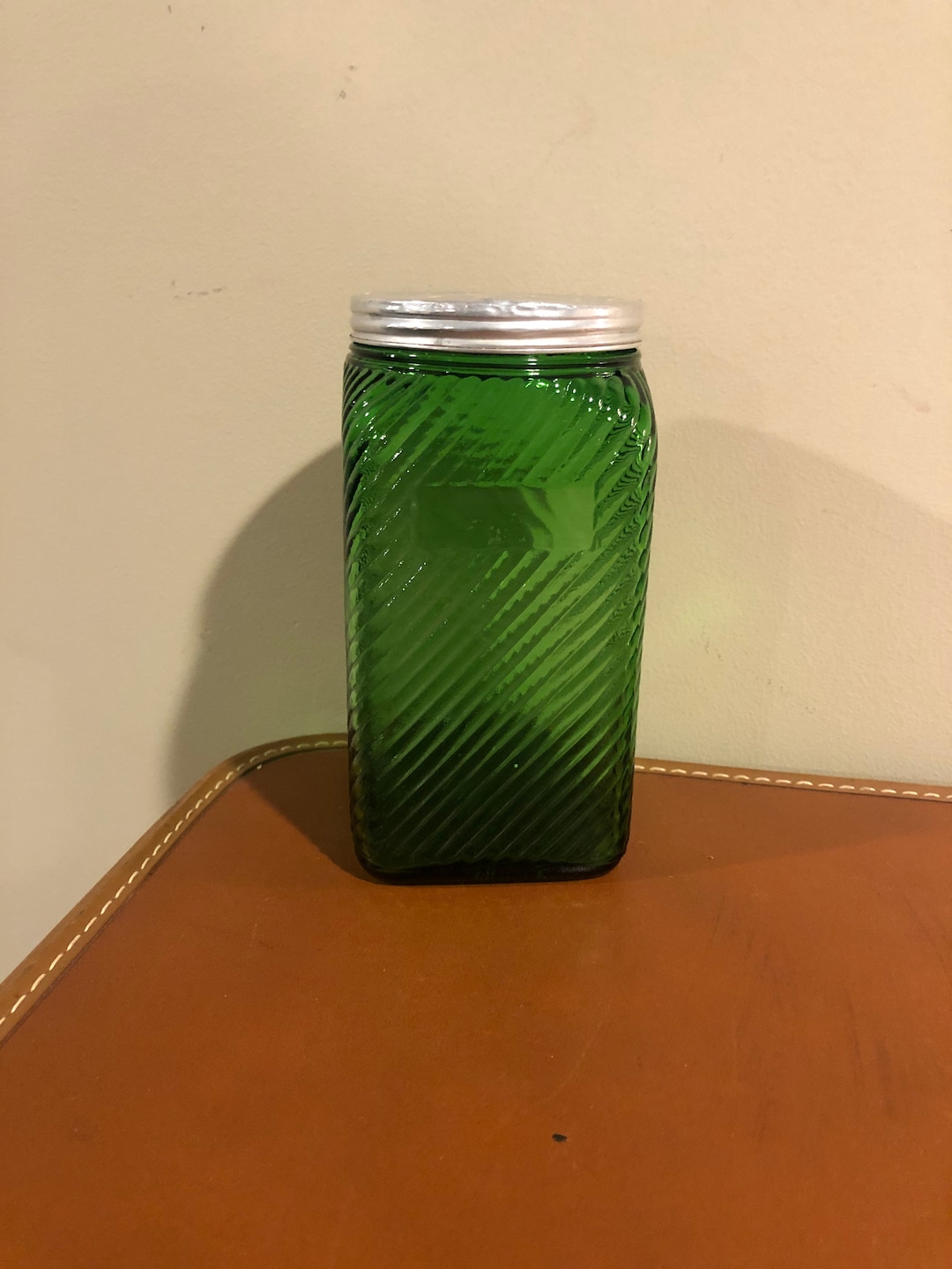 Vintage Green Glass Kitchen Canister Etsy