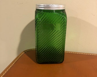 Vintage green glass kitchen canister