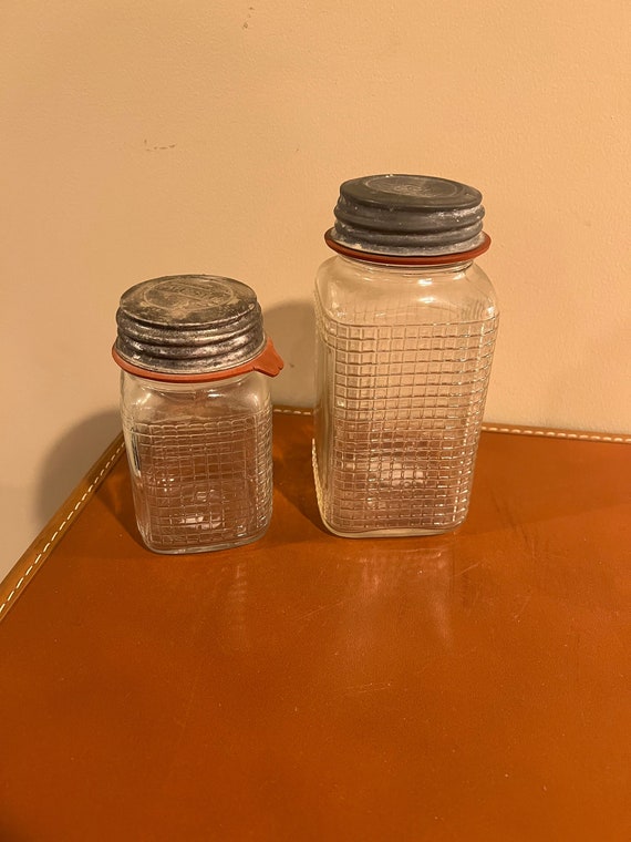 Vintage Set of 2 Hazel Atlas Checkered Mason Jar - Etsy