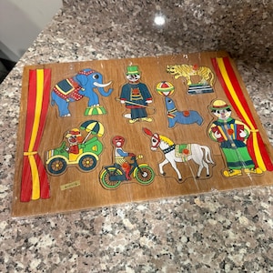 Vintage cirkuspussel i trä från Simplex Toys