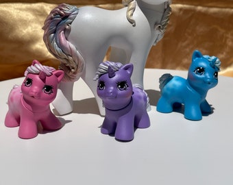 My Little Pony Custom OOAK G1 Teeny Tiny UNICORN BABY, Blue and Pink, Fully airbrushed with sculpt work