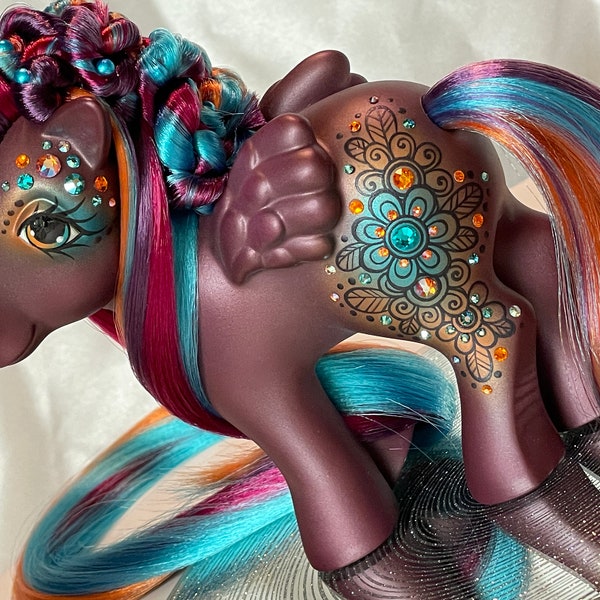 My Little Pony Custom G1, G3, G4 Henna Pony * CREATE YOUR OWN Henna Pony * Swarovski Rhinestone, Unicorn, Pegasus, Hand Made, Airbrushed