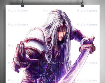 Sephiroth Final Fantasy VII- Limited Edition Fine Art Sketch Print -FF7 Poster -FFVII Rebirth