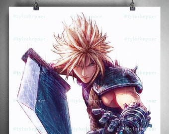 Cloud Final Fantasy VII- Limited Edition Fine Art Sketch Print -FF7 Poster -FFVII Rebirth