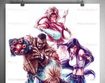 FFVII Remake Crew -Final Fantasy VII- Limited Edition Fine Art Sketch Print -FF7 Poster -FFVII Rebirth